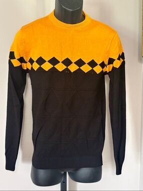 Slack VINTAGE XL Black and Yellow Diamond Pattern Crewneck Sweater
